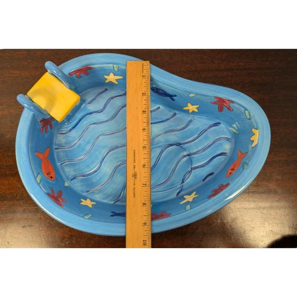 Sonoma Hand Painted Swimming Pool Chip Dip Serving Bowl Beach Couple Float 1999